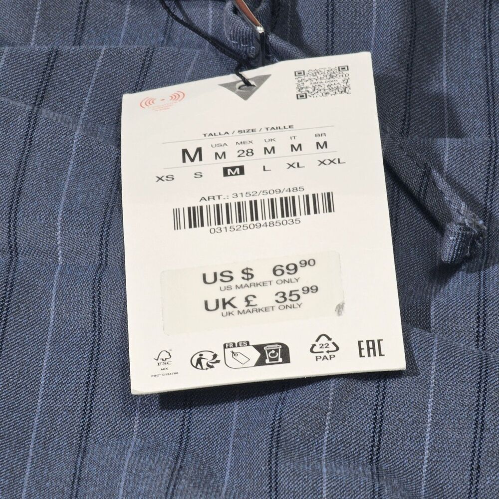 Zara Viral Skirt Overlay Pinstripe Pants Womens M Medium Gray Blue Wide Leg New - Picture 3 of 10